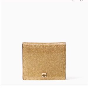Kate Spade gold glitter mini wallet NWT